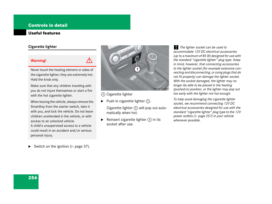 Cigarette lighter | Mercedes-Benz SLK-Class 2007 Owners Manual User Manual | Page 257 / 473