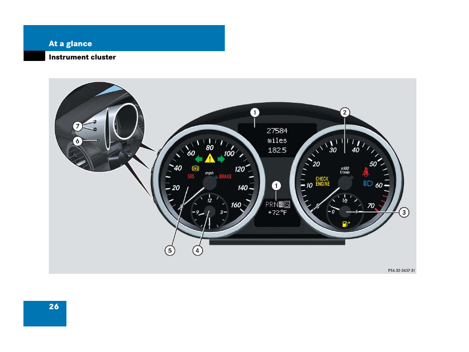 Instrument cluster:overview, Instrument cluster | Mercedes-Benz SLK-Class 2007 Owners Manual User Manual | Page 27 / 473