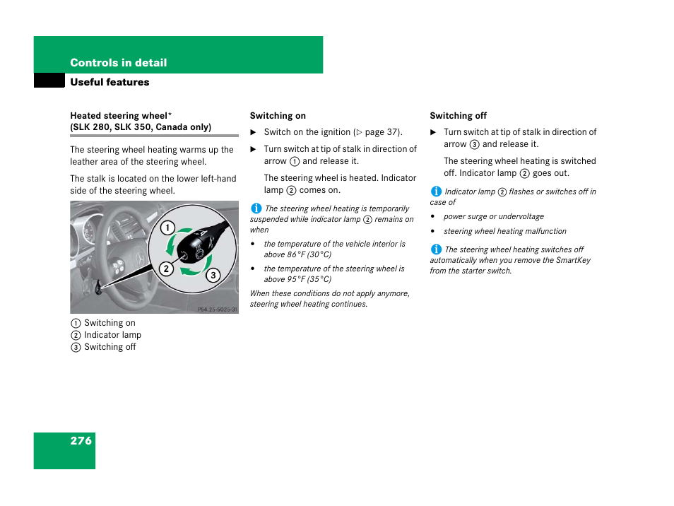 Heating:steering wheel | Mercedes-Benz SLK-Class 2007 Owners Manual User Manual | Page 277 / 473