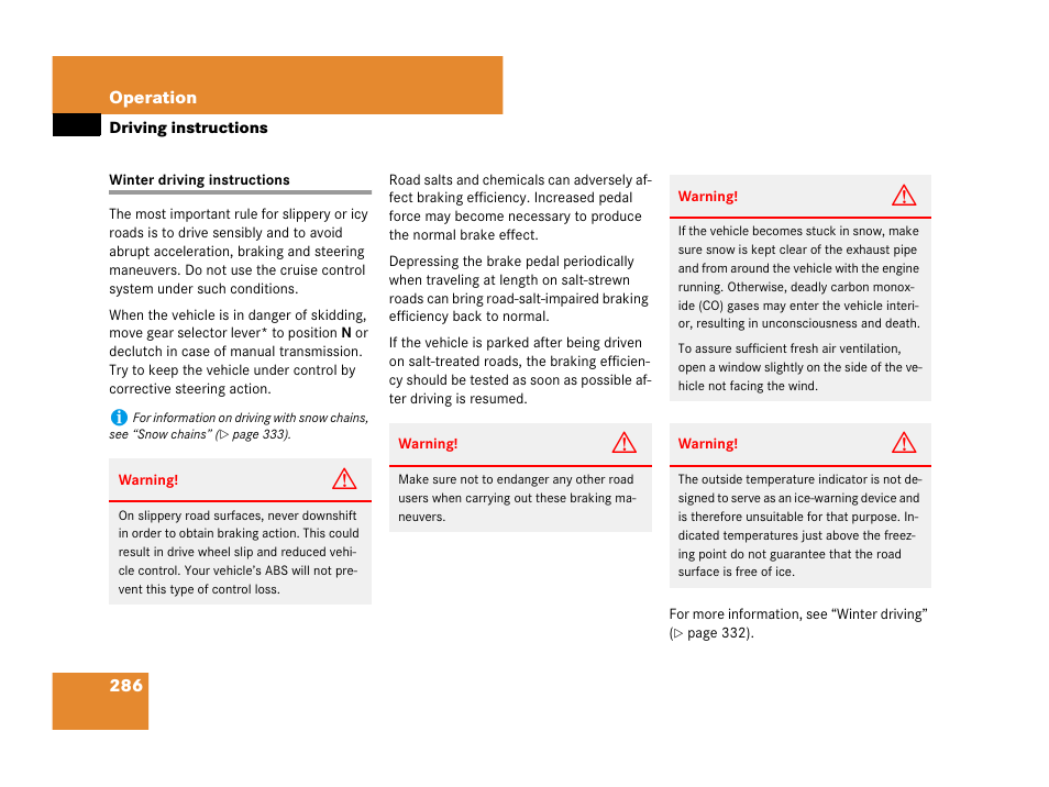 Winter driving:instructions, Winter driving instructions | Mercedes-Benz SLK-Class 2007 Owners Manual User Manual | Page 287 / 473