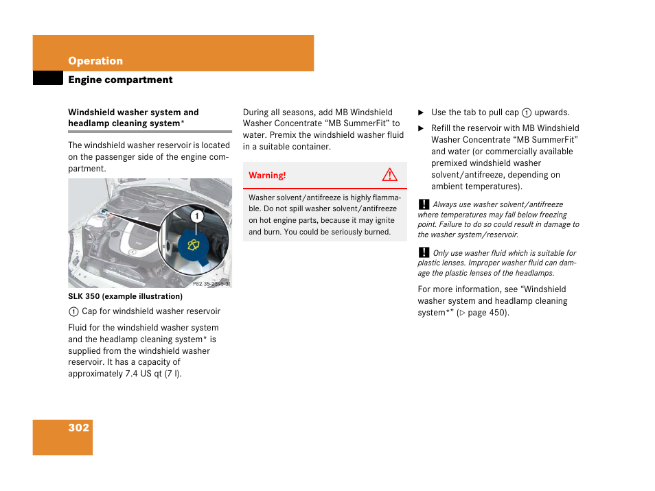 Windshield:washer fluid reservoir | Mercedes-Benz SLK-Class 2007 Owners Manual User Manual | Page 303 / 473