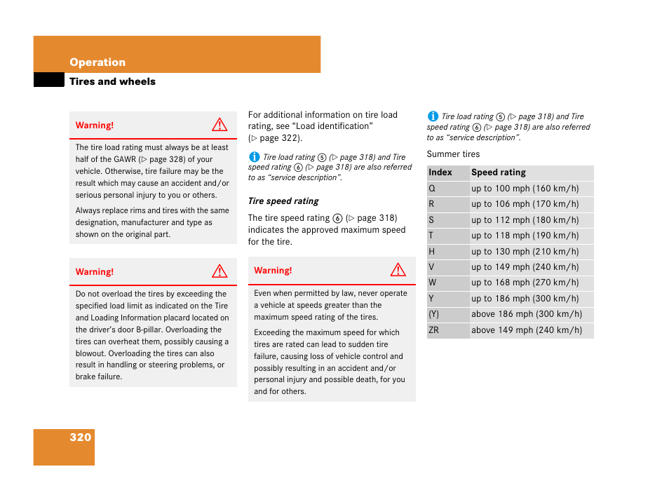 Formation, see “tire speed rating | Mercedes-Benz SLK-Class 2007 Owners Manual User Manual | Page 321 / 473