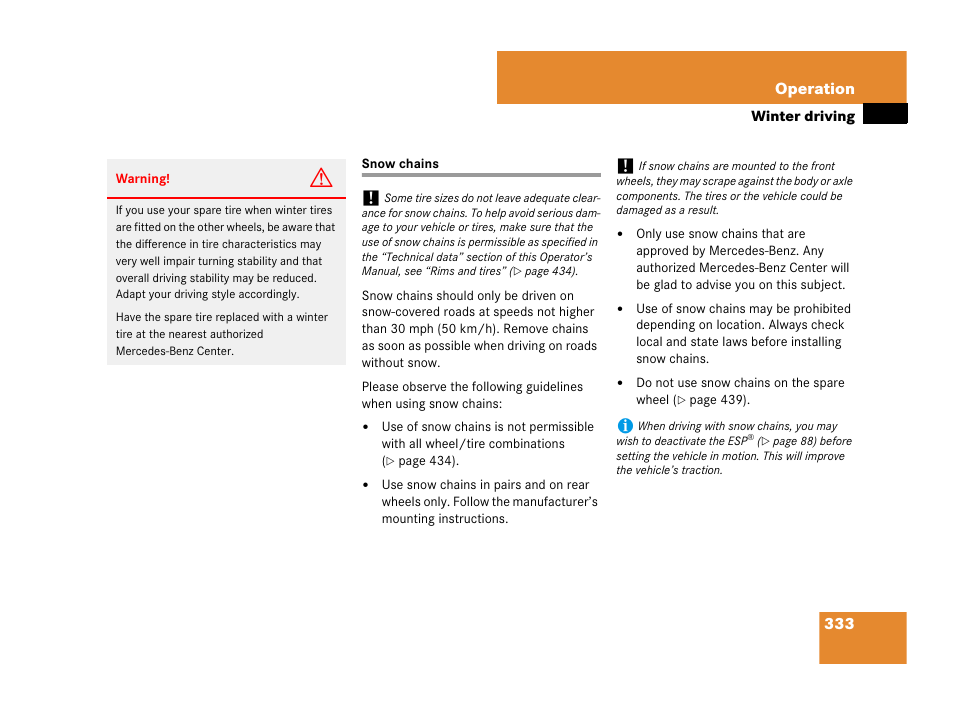 Snow chains | Mercedes-Benz SLK-Class 2007 Owners Manual User Manual | Page 334 / 473