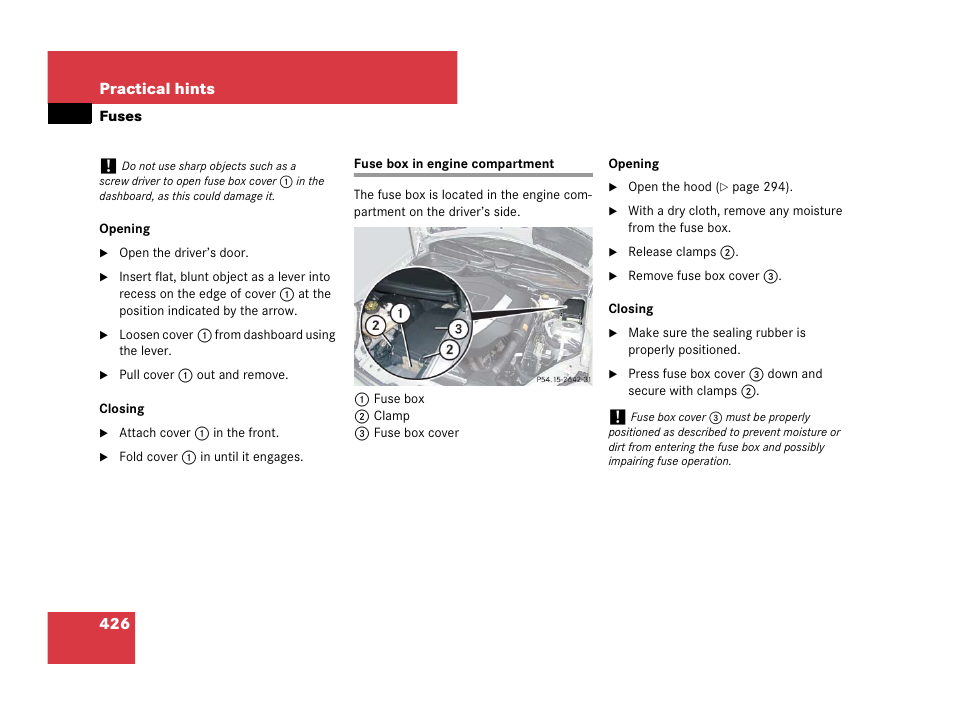 Fuse box in engine compartment . 426 | Mercedes-Benz SLK-Class 2007 Owners Manual User Manual | Page 427 / 473
