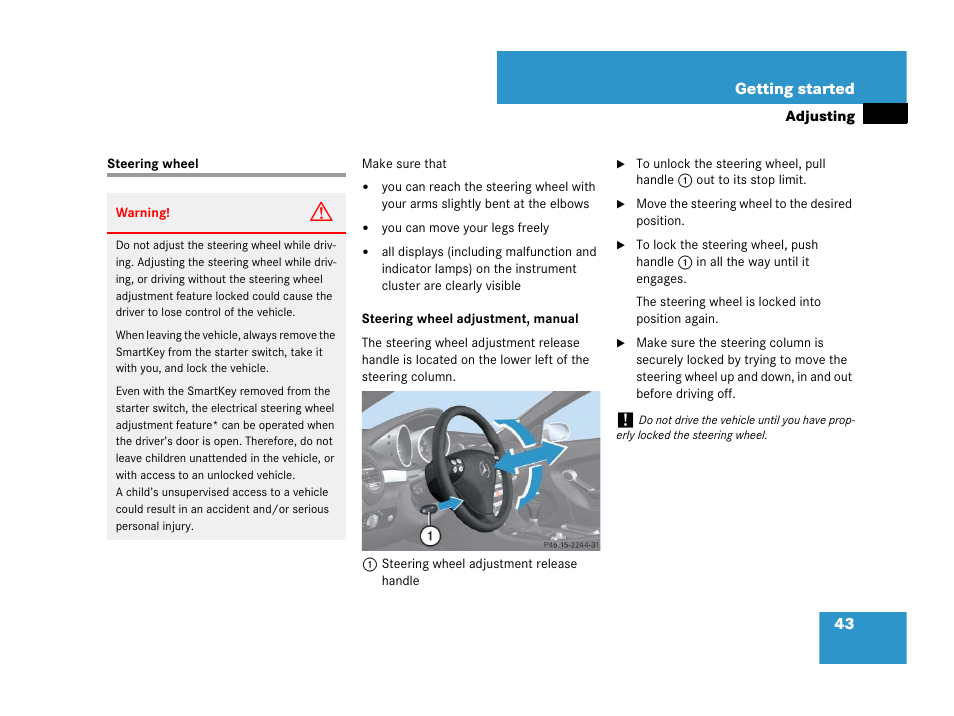 Steering wheel | Mercedes-Benz SLK-Class 2007 Owners Manual User Manual | Page 44 / 473