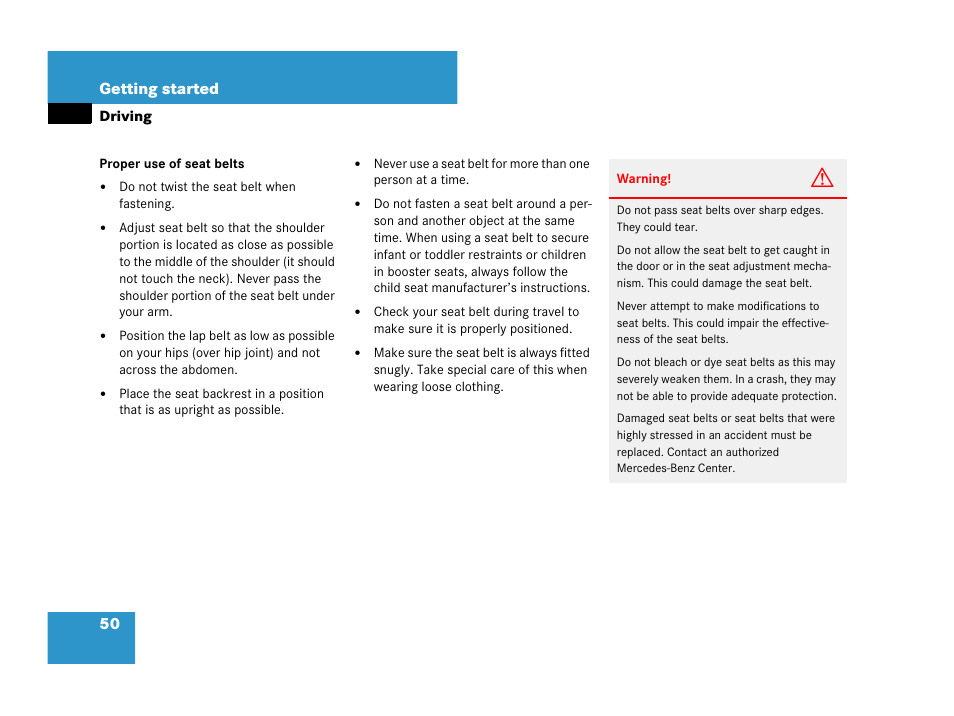 50 getting started | Mercedes-Benz SLK-Class 2007 Owners Manual User Manual | Page 51 / 473