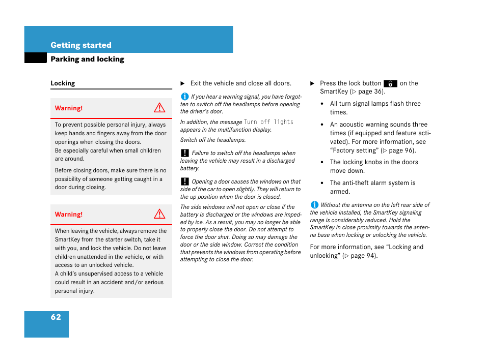 Vehicle:locking, Locking | Mercedes-Benz SLK-Class 2007 Owners Manual User Manual | Page 63 / 473