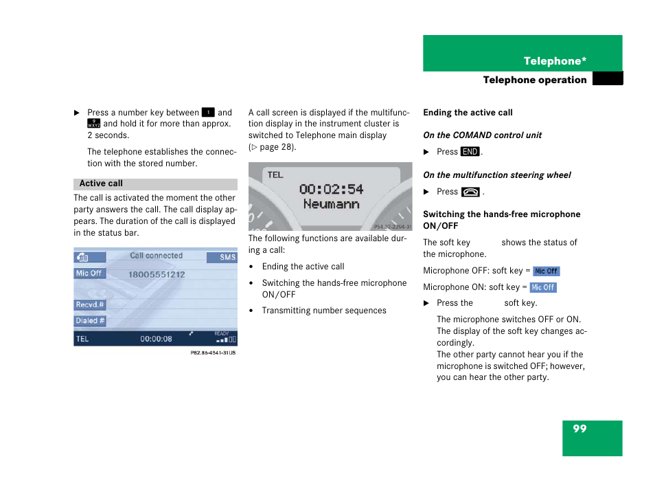 Active call, Active, Call | Mercedes-Benz SLK-Class 2007 COMAND Manual User Manual | Page 100 / 187