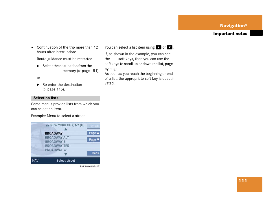 Selection lists | Mercedes-Benz SLK-Class 2007 COMAND Manual User Manual | Page 112 / 187