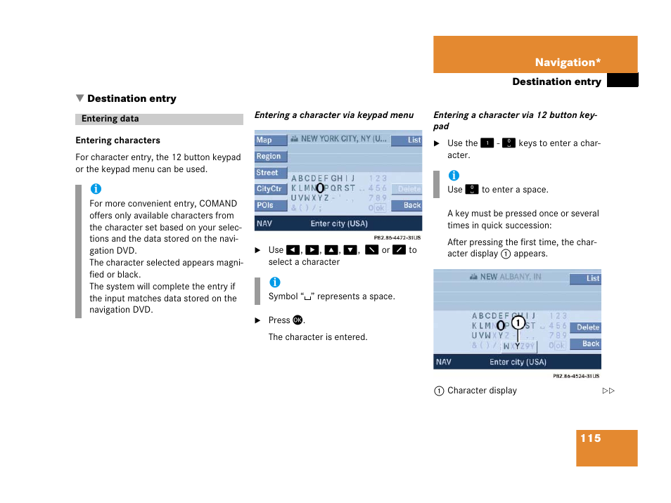 Destination entry, Entering data, Try menu | Mercedes-Benz SLK-Class 2007 COMAND Manual User Manual | Page 116 / 187