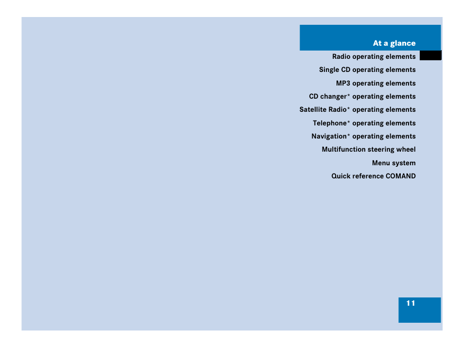 At a glance | Mercedes-Benz SLK-Class 2007 COMAND Manual User Manual | Page 12 / 187