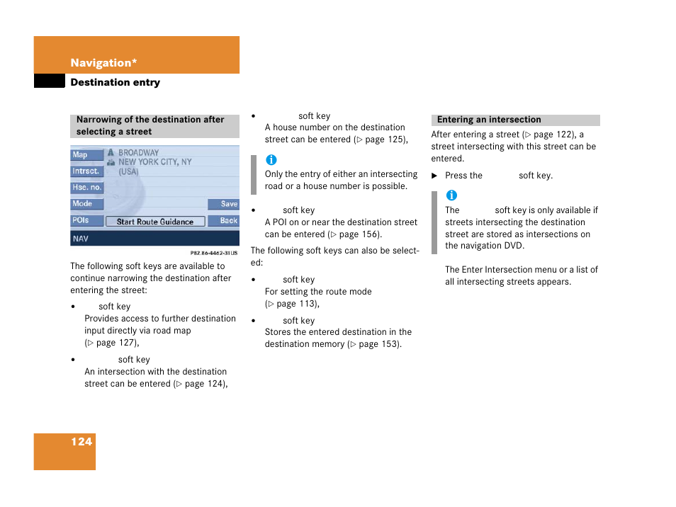 Entering an intersection | Mercedes-Benz SLK-Class 2007 COMAND Manual User Manual | Page 125 / 187