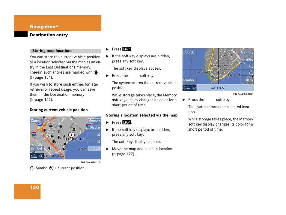 Storing map locations, G map locations, 130 navigation | Mercedes-Benz SLK-Class 2007 COMAND Manual User Manual | Page 131 / 187