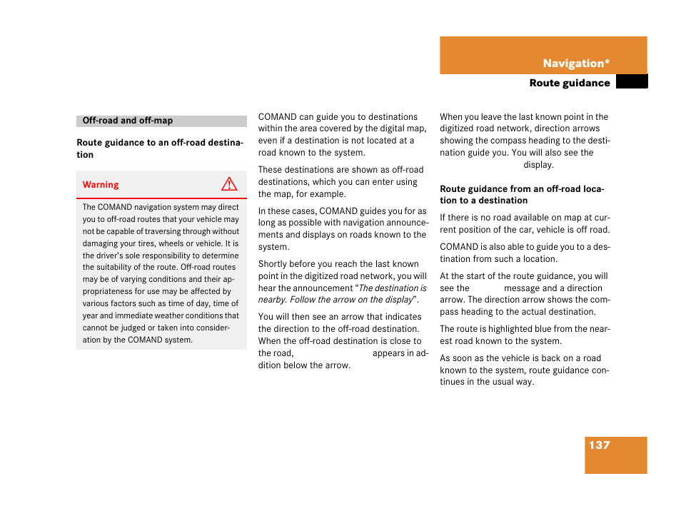 Off-road and off-map | Mercedes-Benz SLK-Class 2007 COMAND Manual User Manual | Page 138 / 187