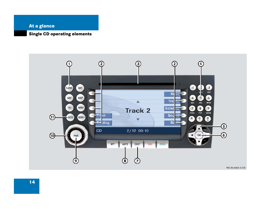 Single cd operating elements | Mercedes-Benz SLK-Class 2007 COMAND Manual User Manual | Page 15 / 187