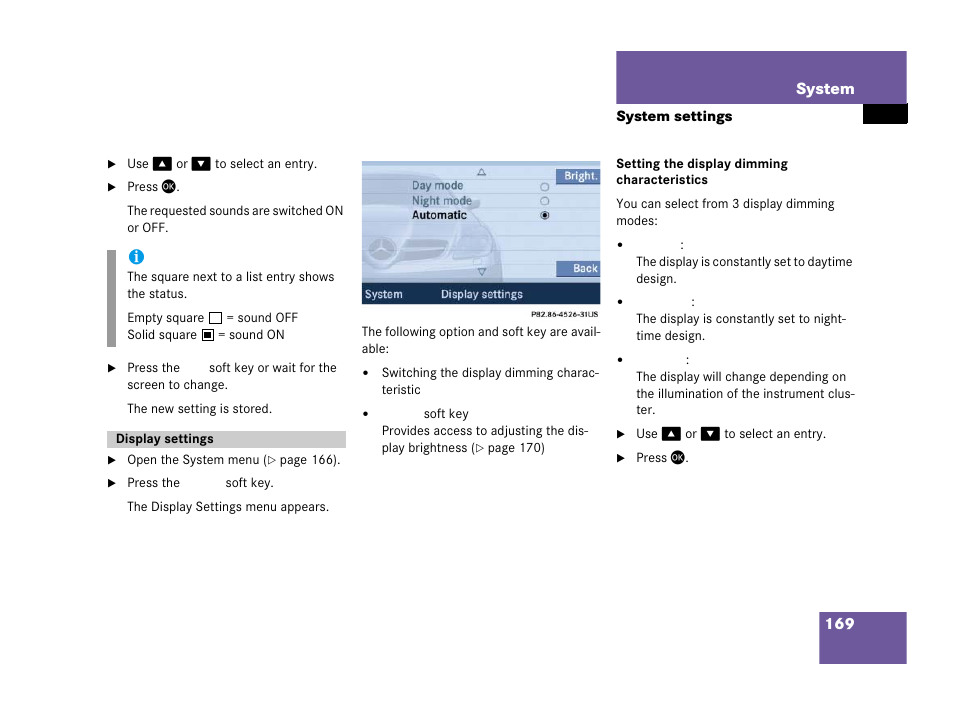 Display settings | Mercedes-Benz SLK-Class 2007 COMAND Manual User Manual | Page 170 / 187