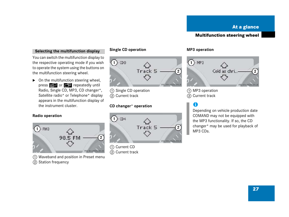 Selecting the multifunction display, Selecting the multifunction display 27 | Mercedes-Benz SLK-Class 2007 COMAND Manual User Manual | Page 28 / 187