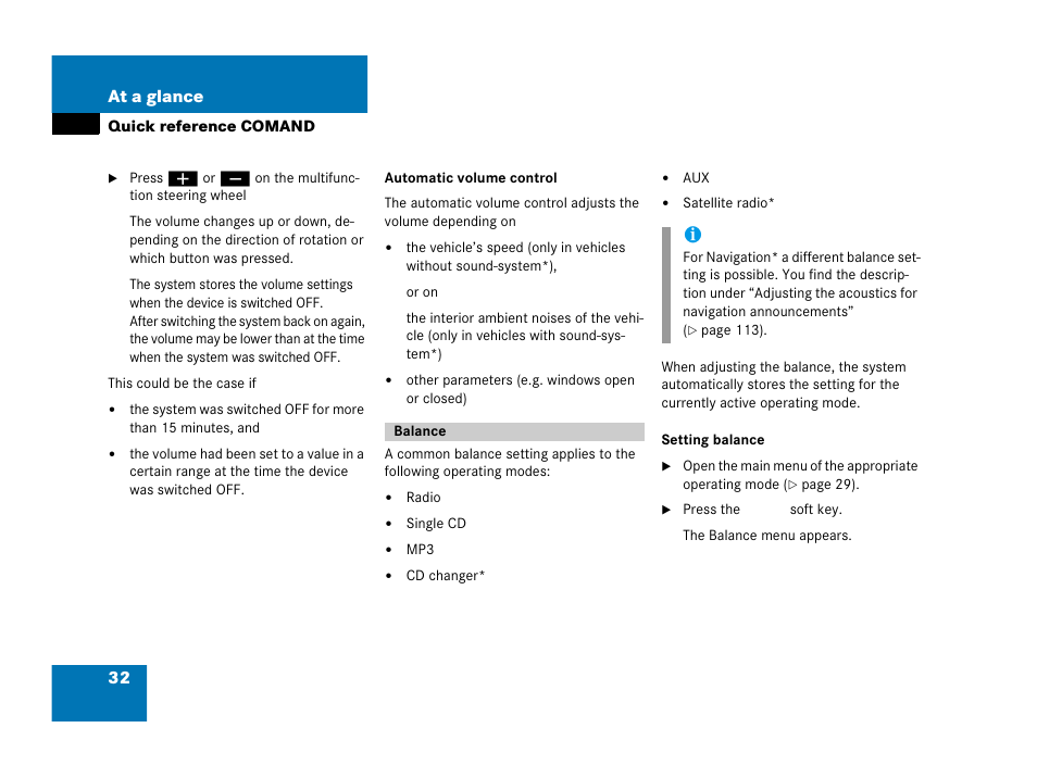 Balance | Mercedes-Benz SLK-Class 2007 COMAND Manual User Manual | Page 33 / 187