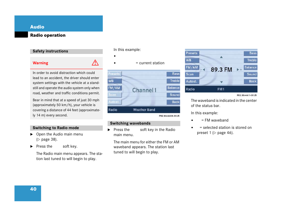 Radio operation, Safety instructions, Switching to radio mode | Switching wavebands | Mercedes-Benz SLK-Class 2007 COMAND Manual User Manual | Page 41 / 187