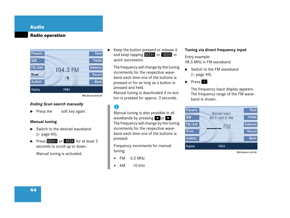 Manual tuning, Tuning via direct frequency input | Mercedes-Benz SLK-Class 2007 COMAND Manual User Manual | Page 45 / 187