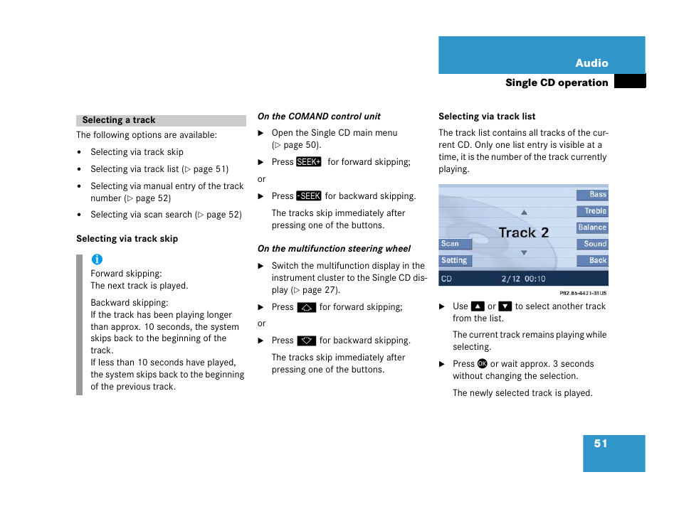 Selecting a track | Mercedes-Benz SLK-Class 2007 COMAND Manual User Manual | Page 52 / 187