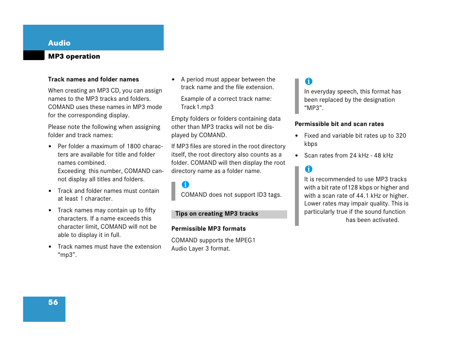 Tips on creating mp3 tracks | Mercedes-Benz SLK-Class 2007 COMAND Manual User Manual | Page 57 / 187