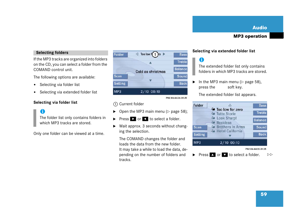 Selecting folders | Mercedes-Benz SLK-Class 2007 COMAND Manual User Manual | Page 60 / 187