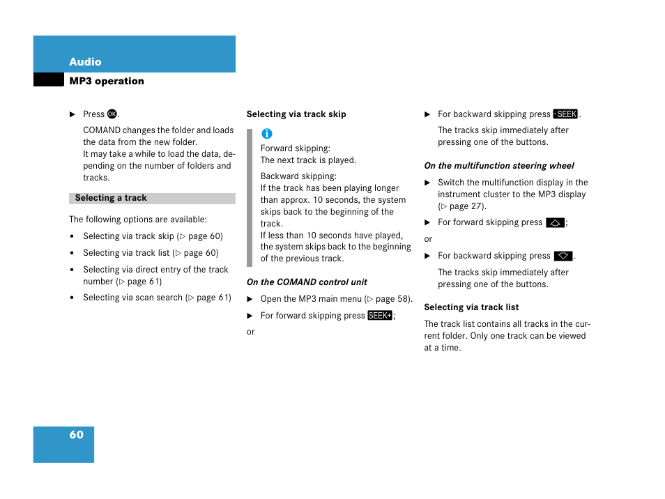 Selecting a track | Mercedes-Benz SLK-Class 2007 COMAND Manual User Manual | Page 61 / 187