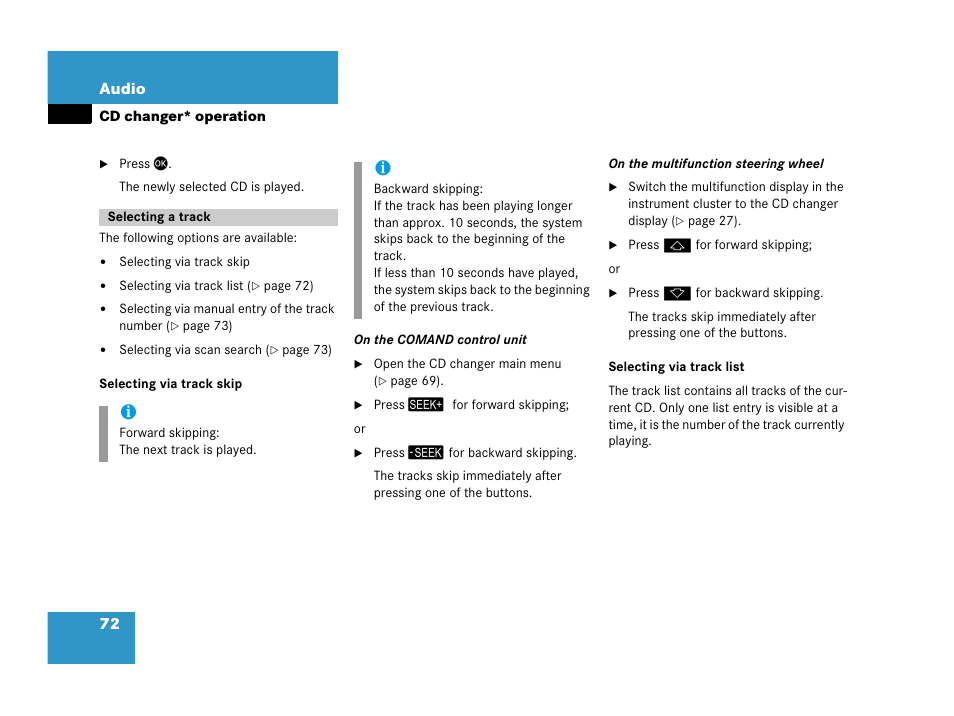 Selecting a track | Mercedes-Benz SLK-Class 2007 COMAND Manual User Manual | Page 73 / 187