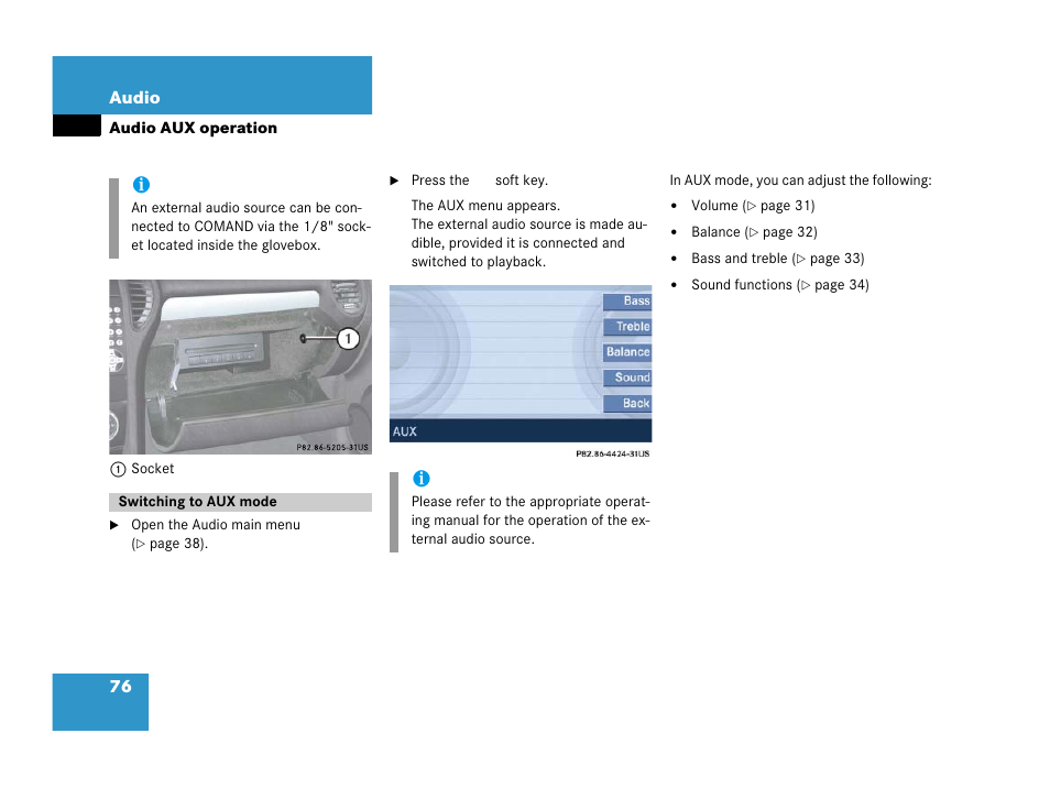 Audio aux operation | Mercedes-Benz SLK-Class 2007 COMAND Manual User Manual | Page 77 / 187