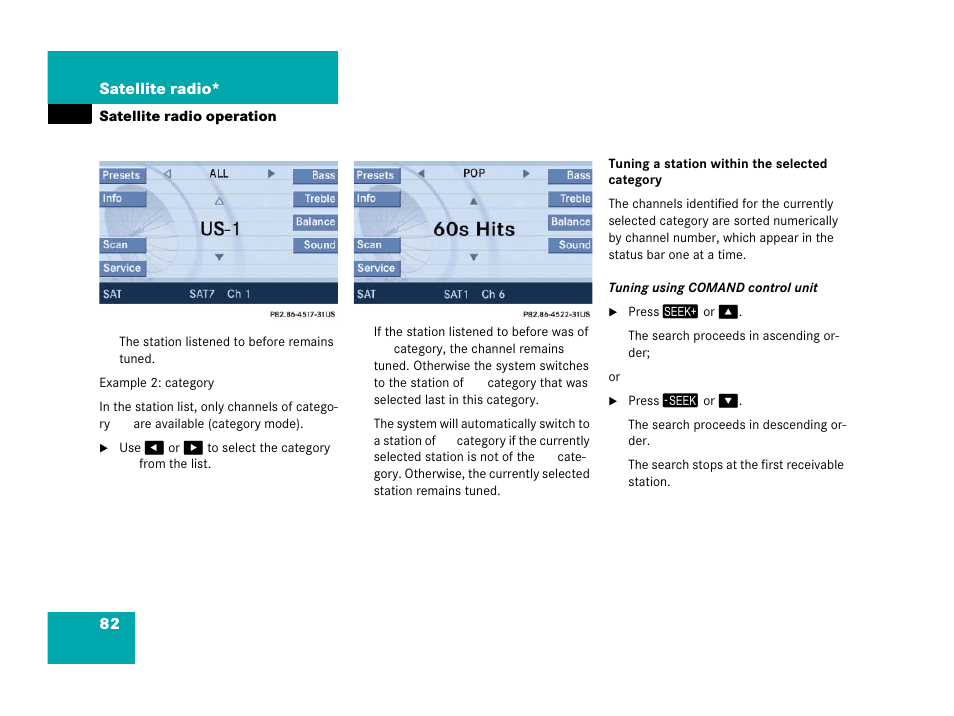 Tuning a station within the selected category | Mercedes-Benz SLK-Class 2007 COMAND Manual User Manual | Page 83 / 187