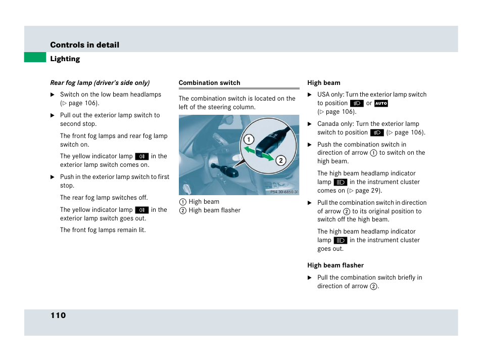 Combination switch | Mercedes-Benz SLR-Class 2007 User Manual | Page 111 / 425