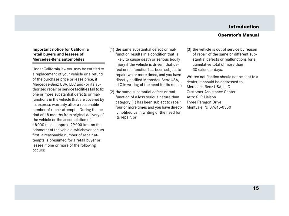 Mercedes-Benz SLR-Class 2007 User Manual | Page 16 / 425