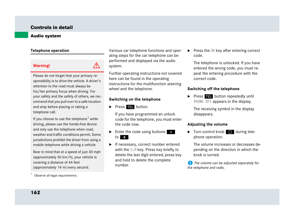 Telephone operation | Mercedes-Benz SLR-Class 2007 User Manual | Page 163 / 425