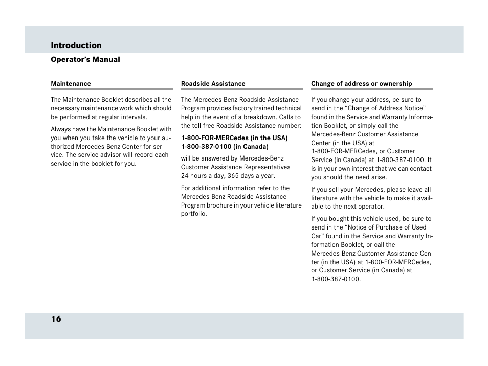 Maintenance, Roadside assistance, Change of address or ownership | Mercedes-Benz SLR-Class 2007 User Manual | Page 17 / 425