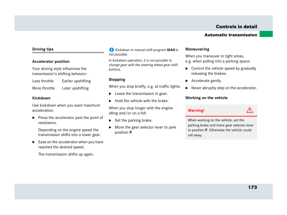 Driving tips | Mercedes-Benz SLR-Class 2007 User Manual | Page 174 / 425
