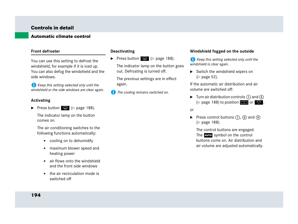 Front defroster | Mercedes-Benz SLR-Class 2007 User Manual | Page 195 / 425