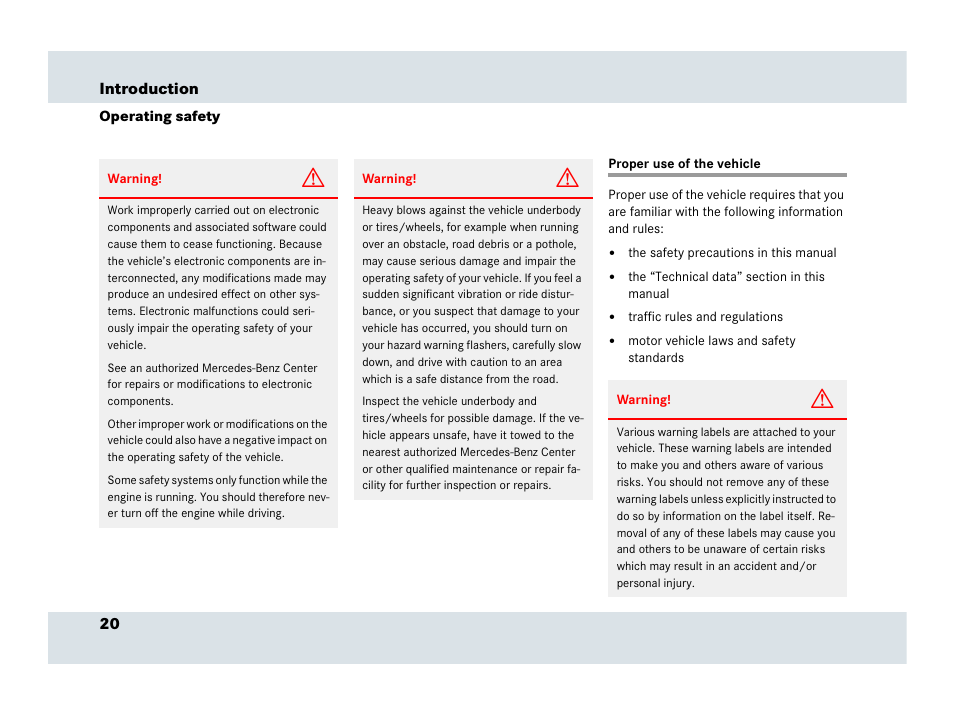 Operating safety, Proper use of the vehicle | Mercedes-Benz SLR-Class 2007 User Manual | Page 21 / 425