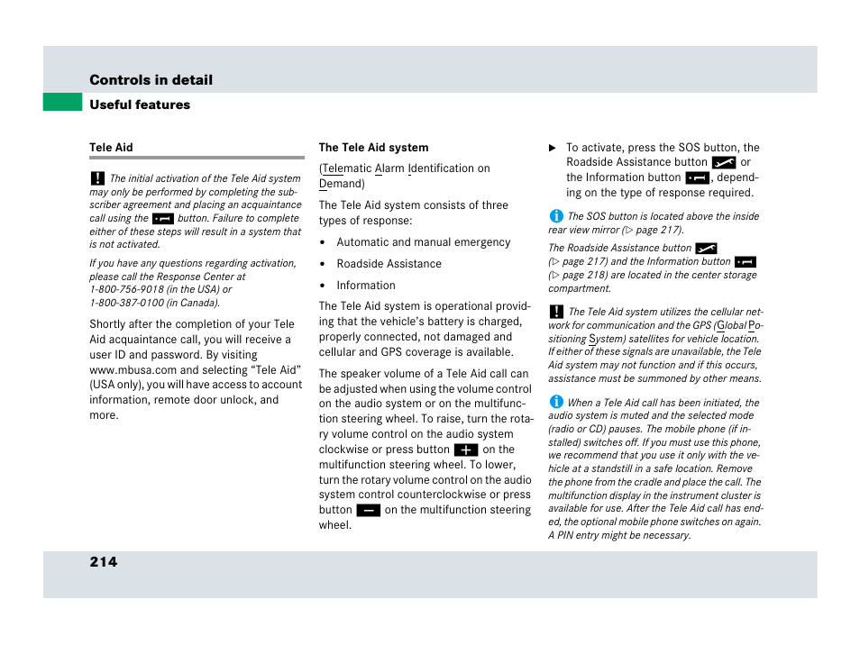 Tele aid | Mercedes-Benz SLR-Class 2007 User Manual | Page 215 / 425