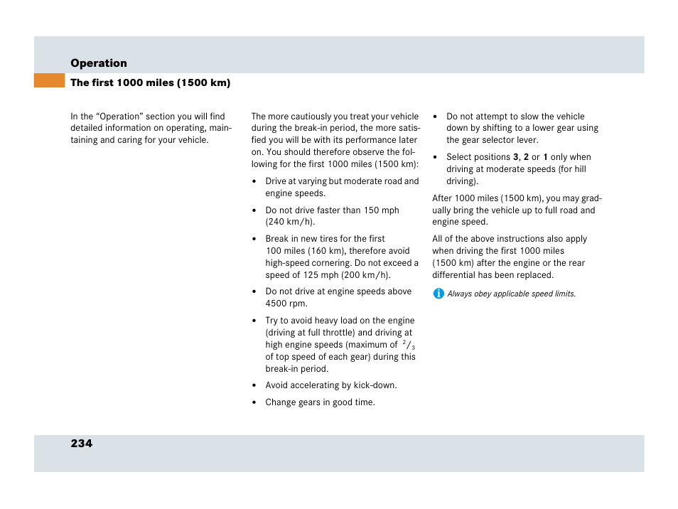 The first 1000 miles (1500 km), 234 operation | Mercedes-Benz SLR-Class 2007 User Manual | Page 235 / 425