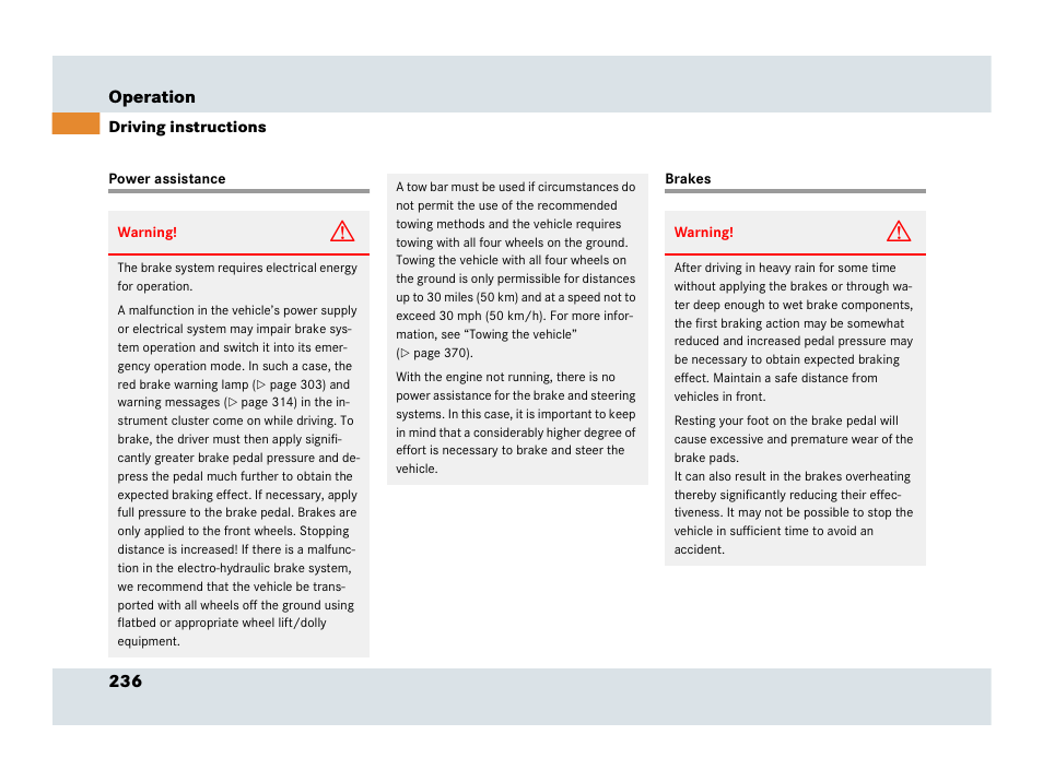 Power assistance, Brakes, Power assistance brakes | 236 operation | Mercedes-Benz SLR-Class 2007 User Manual | Page 237 / 425