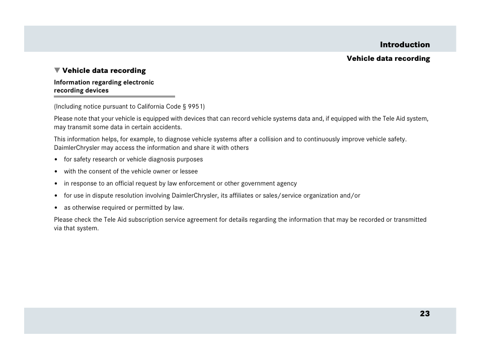 Vehicle data recording, Information regarding electronic recording devices | Mercedes-Benz SLR-Class 2007 User Manual | Page 24 / 425