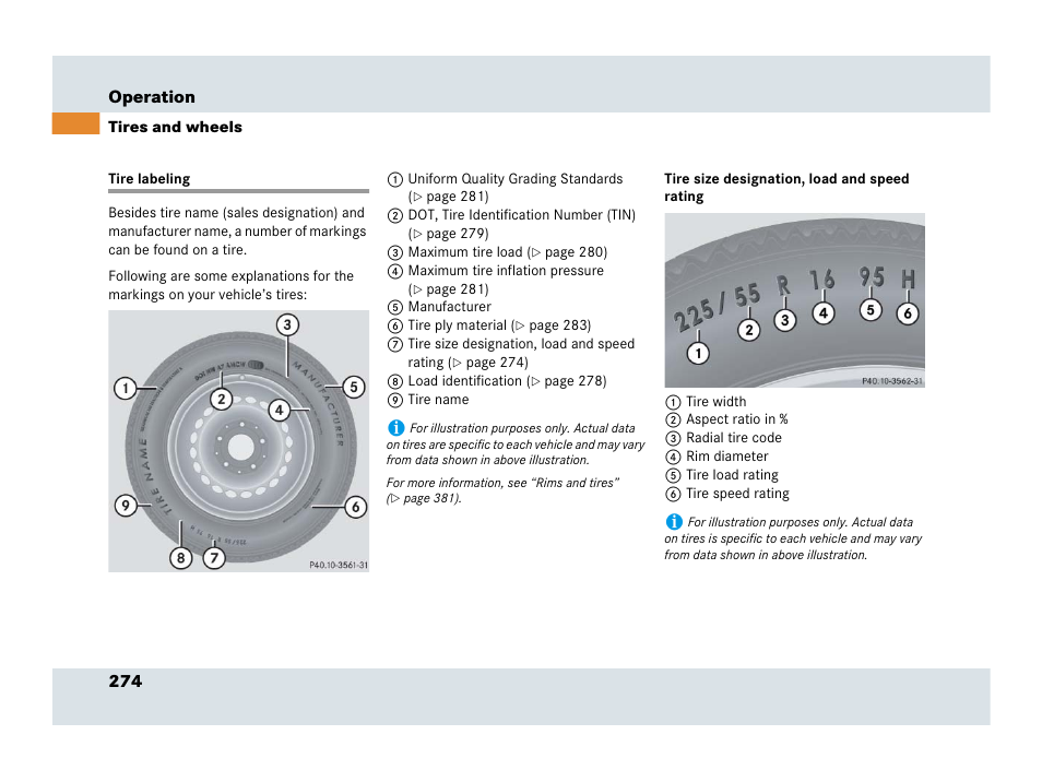Tire labeling | Mercedes-Benz SLR-Class 2007 User Manual | Page 275 / 425