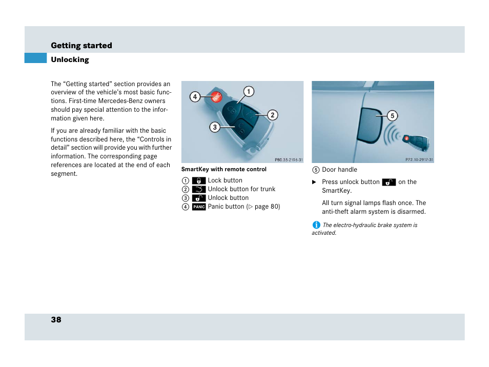 Unlocking | Mercedes-Benz SLR-Class 2007 User Manual | Page 39 / 425