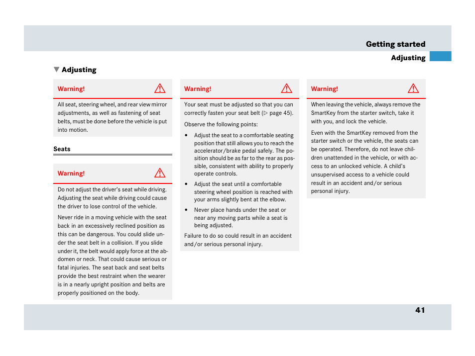 Seats, Adjusting | Mercedes-Benz SLR-Class 2007 User Manual | Page 42 / 425