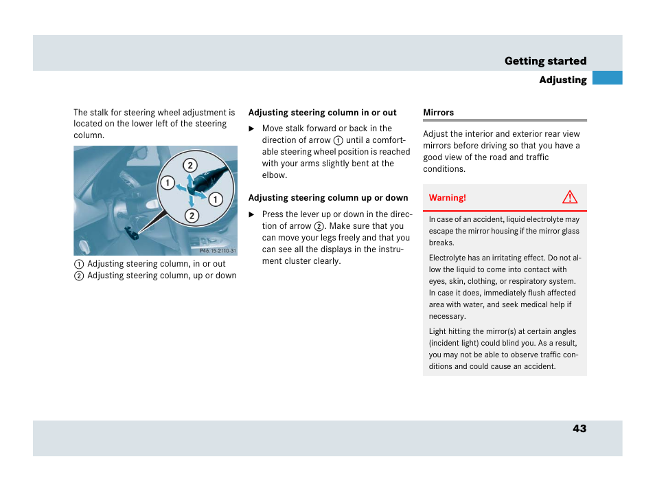 Mirrors | Mercedes-Benz SLR-Class 2007 User Manual | Page 44 / 425
