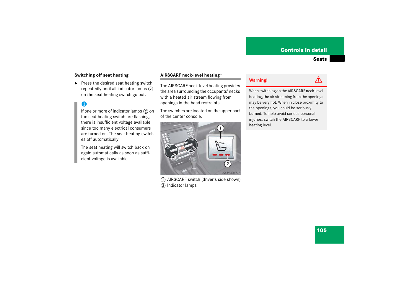 Airscarf neck-level heating | Mercedes-Benz SLK-Class 2006 Owners Manual User Manual | Page 106 / 481