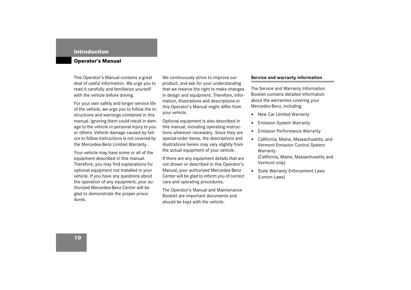 Operator’s manual, Service and warranty:information, Service and warranty information | Mercedes-Benz SLK-Class 2006 Owners Manual User Manual | Page 11 / 481