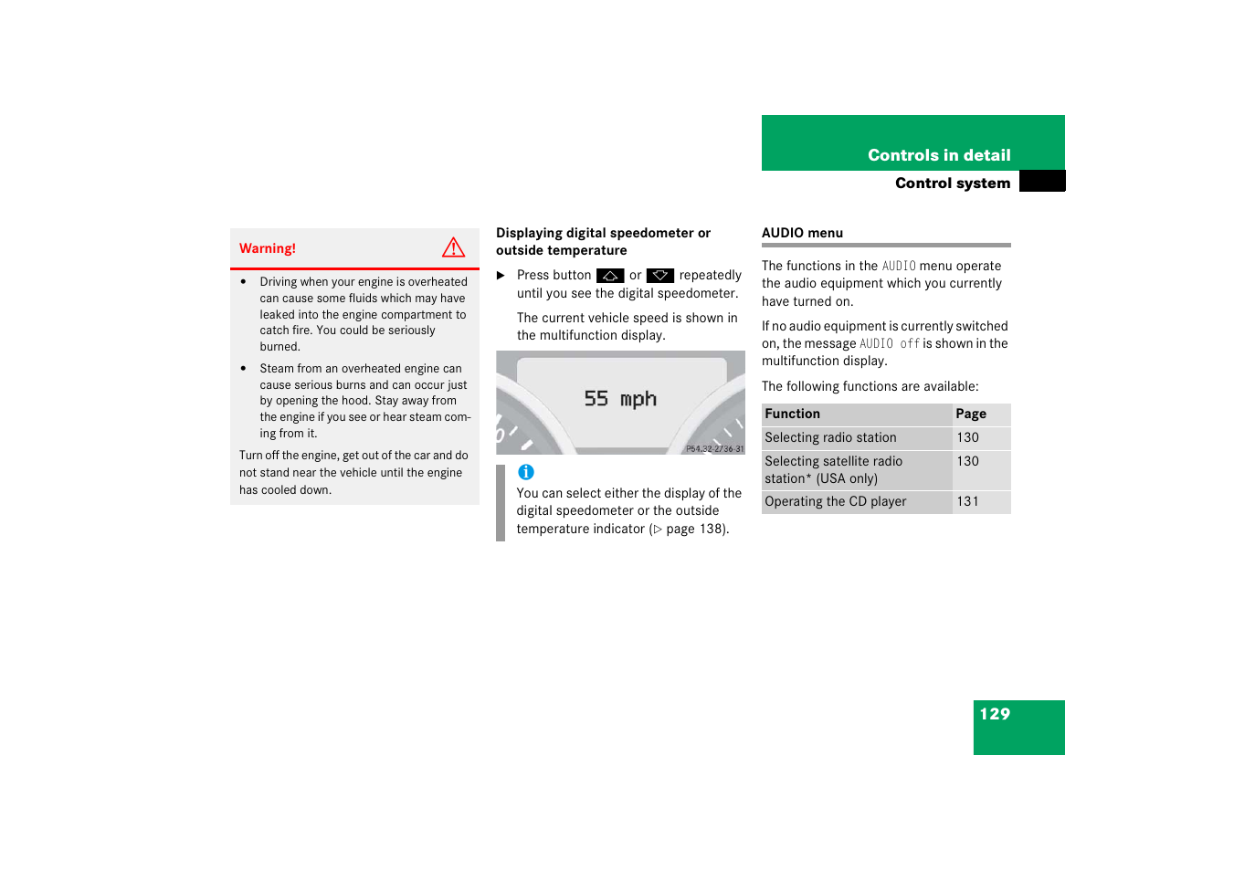 Menus:audio, Audio menu | Mercedes-Benz SLK-Class 2006 Owners Manual User Manual | Page 130 / 481