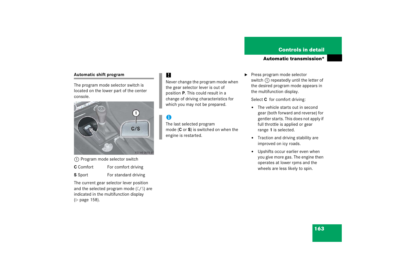 Automatic shift program | Mercedes-Benz SLK-Class 2006 Owners Manual User Manual | Page 164 / 481